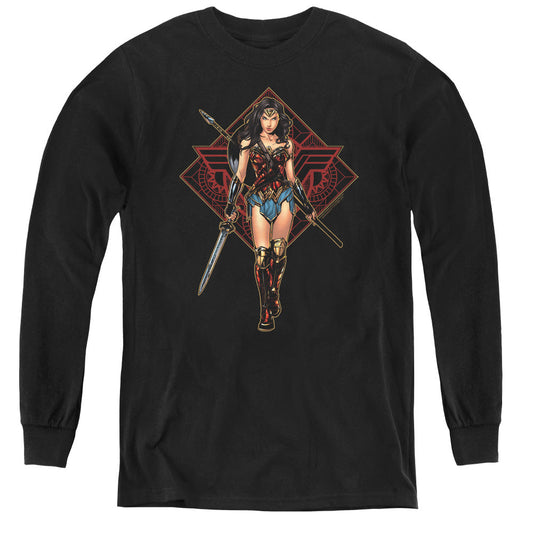 Wonder Woman Movie Warrior Long Sleeve Kids Youth T Shirt Black Officially Licensed