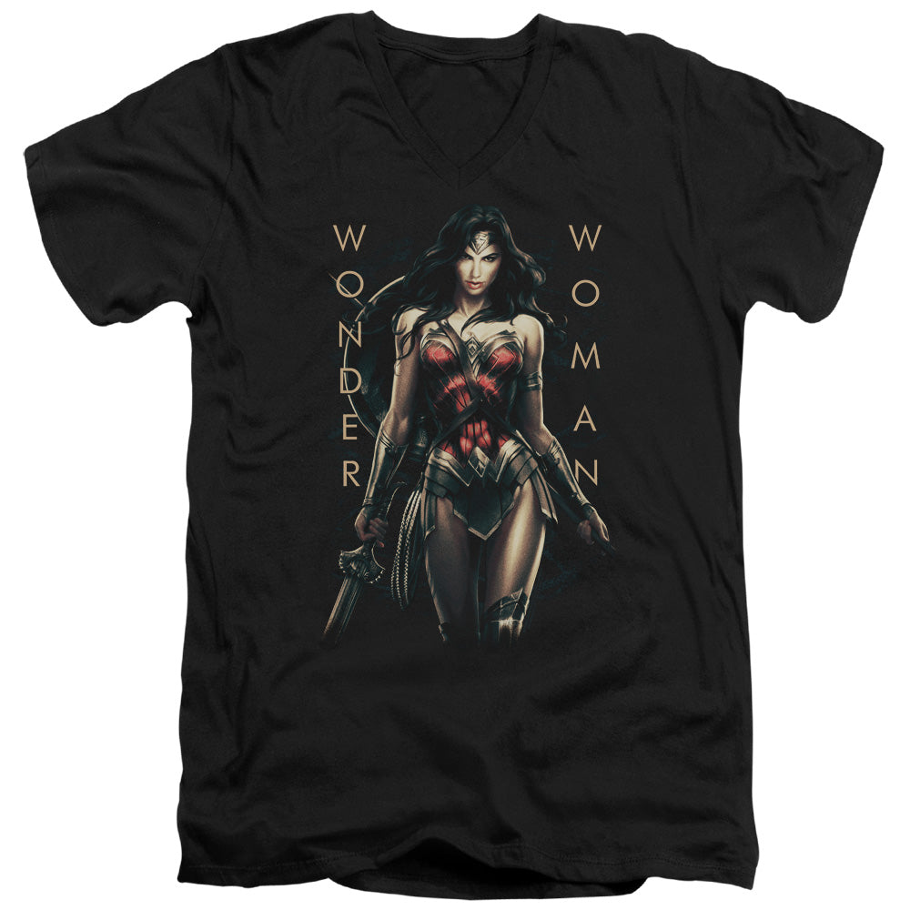 Wonder Woman Movie Armed And Dangerous Mens Slim Fit V-Neck T Shirt Black Officially Licensed