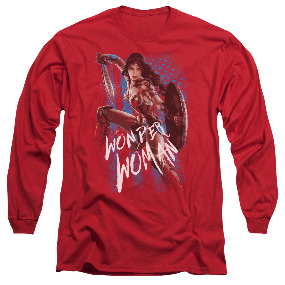 Wonder Woman Movie American Hero Mens Long Sleeve Shirt Red Officially Licensed