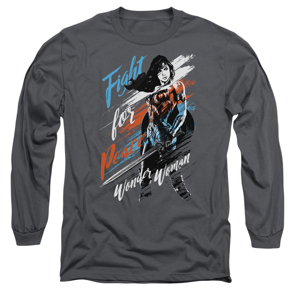 Wonder Woman Movie Fight For Peace Mens Long Sleeve Shirt Charcoal Officially Licensed