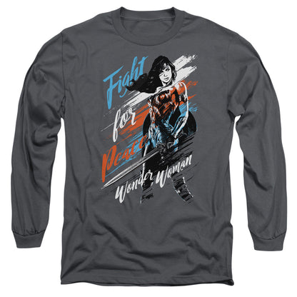 Wonder Woman Movie Fight For Peace Mens Long Sleeve Shirt Charcoal Officially Licensed