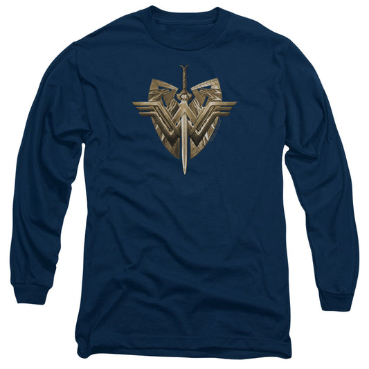 Wonder Woman Movie Sword Emblem Mens Long Sleeve Shirt Navy Blue Officially Licensed