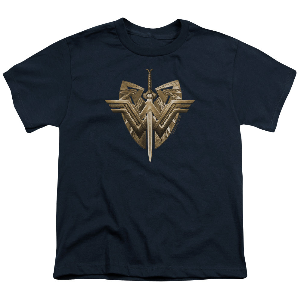 Wonder Woman Movie Sword Emblem Kids Youth T Shirt Navy Blue Officially Licensed
