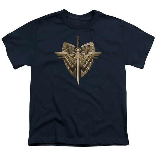 Wonder Woman Movie Sword Emblem Kids Youth T Shirt Navy Blue Officially Licensed
