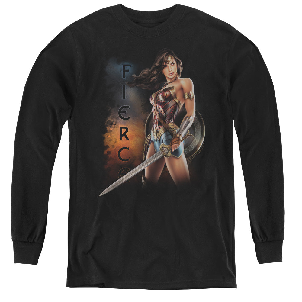 Wonder Woman Movie Fierce Long Sleeve Kids Youth T Shirt Black Officially Licensed