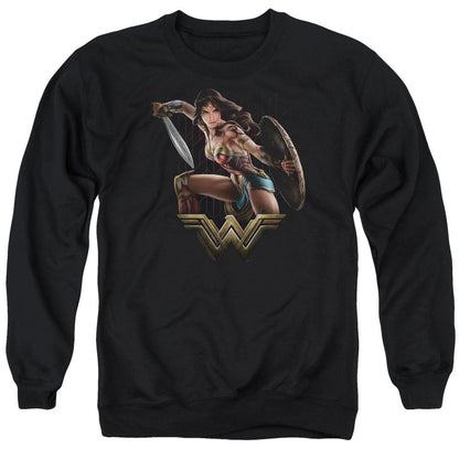 Wonder Woman Movie Fight Mens Crewneck Sweatshirt Black Officially Licensed