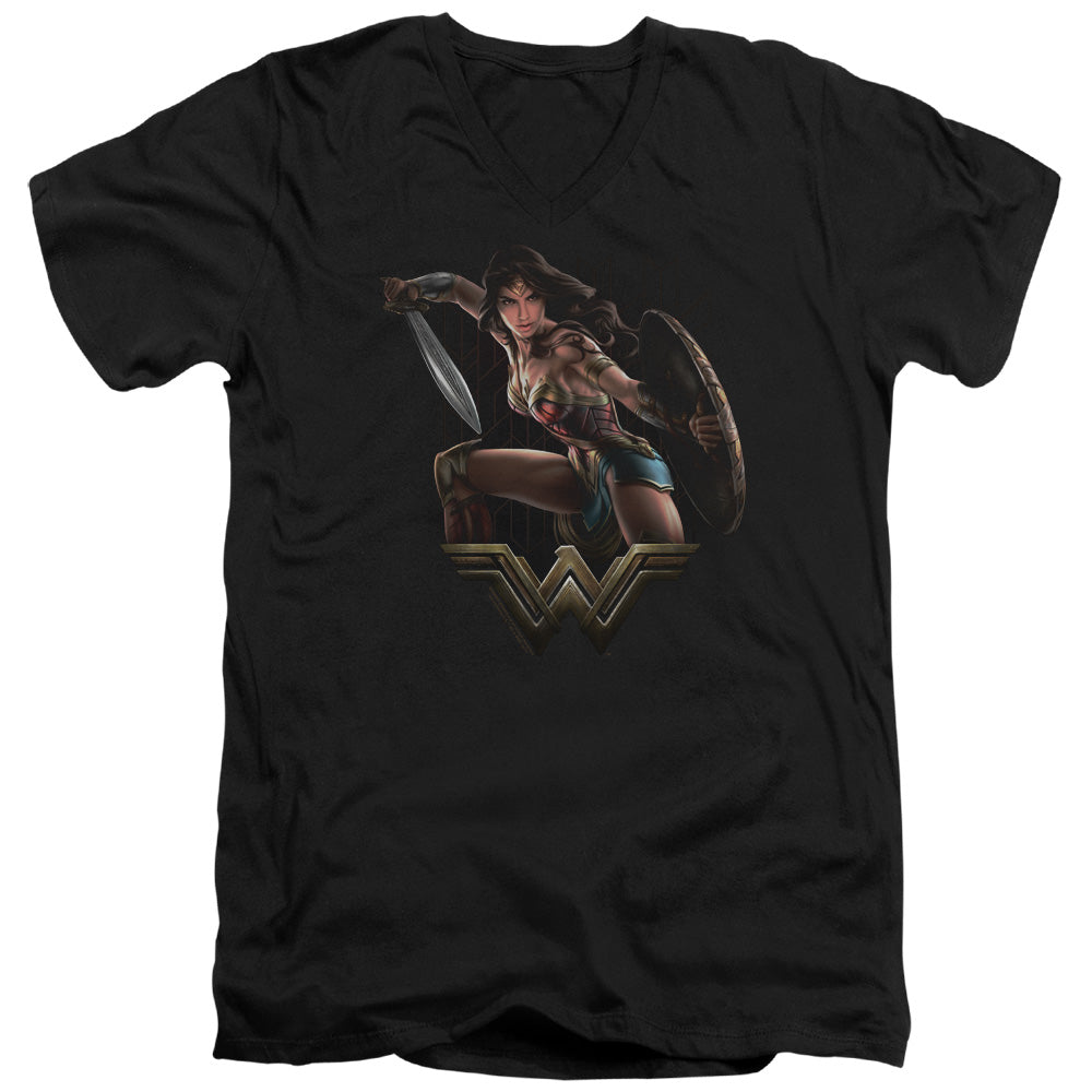 Wonder Woman Movie Fight Mens Slim Fit V-Neck T Shirt Black Officially Licensed
