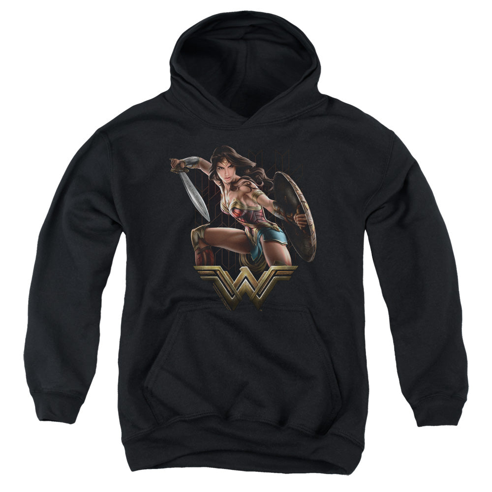 Wonder Woman Movie Fight Kids Youth Hoodie Black Officially Licensed