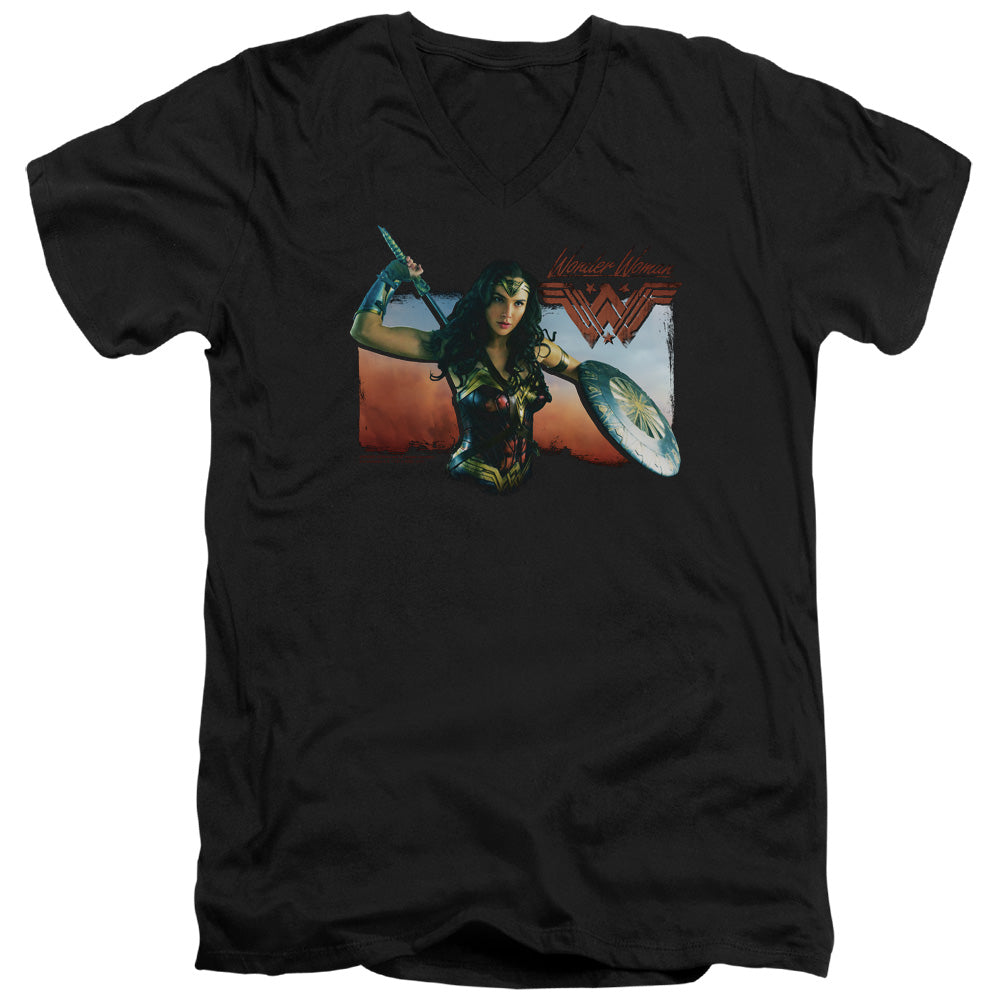 Wonder Woman Movie Warrior Woman Mens Slim Fit V-Neck T Shirt Black Officially Licensed