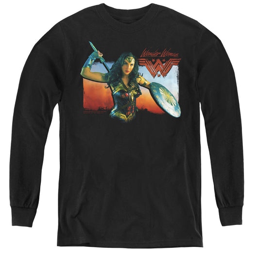 Wonder Woman Movie Warrior Woman Long Sleeve Kids Youth T Shirt Black Officially Licensed