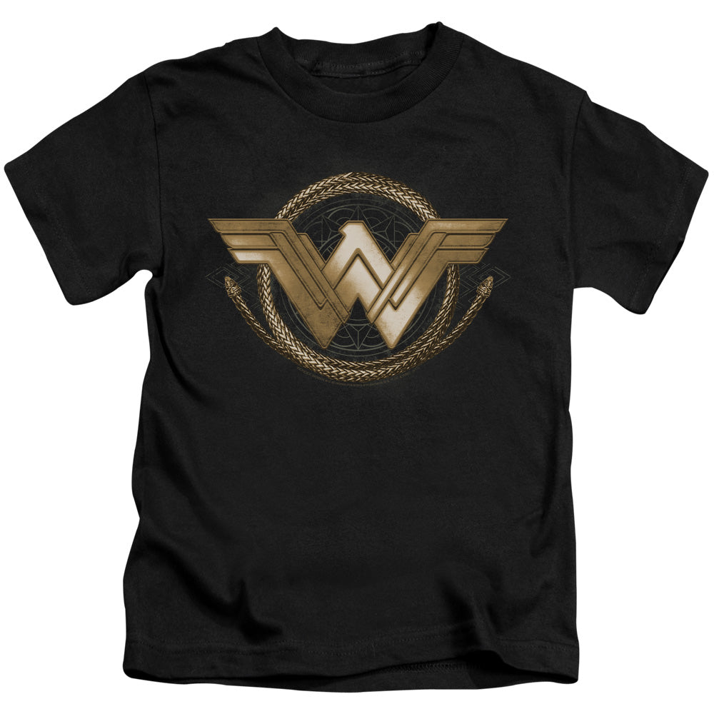 Wonder Woman Movie Lasso Logo Juvenile Kids Youth T Shirt Black Officially Licensed