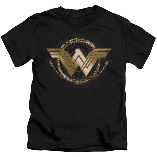 Wonder Woman Movie Lasso Logo Juvenile Kids Youth T Shirt Black Officially Licensed