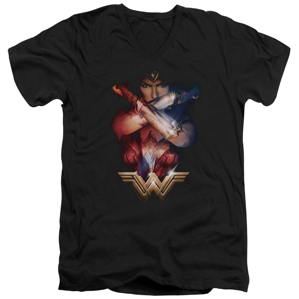 Wonder Woman Movie Arms Crossed Mens Slim Fit V-Neck T Shirt Black Officially Licensed