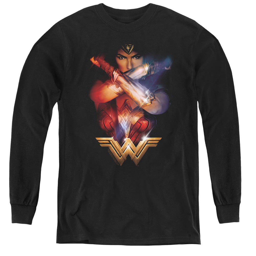 Wonder Woman Movie Arms Crossed Long Sleeve Kids Youth T Shirt Black Officially Licensed