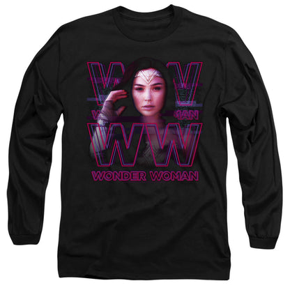 Wonder Woman 84 Vaporwave Wonder Woman Mens Long Sleeve Shirt Black Officially Licensed