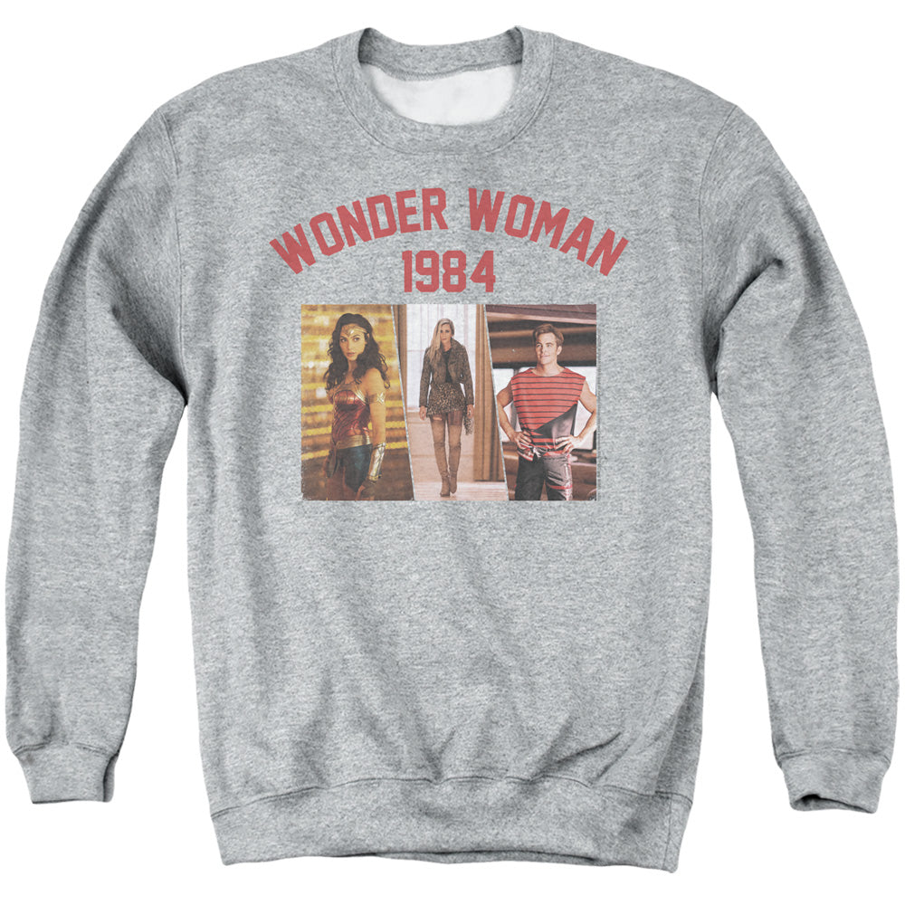 Wonder Woman 84 Collegiate Montage Mens Crewneck Sweatshirt Athletic Heather Officially Licensed