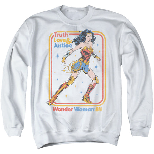 Wonder Woman 84 Retro Justice 84 Mens Crewneck Sweatshirt White Officially Licensed