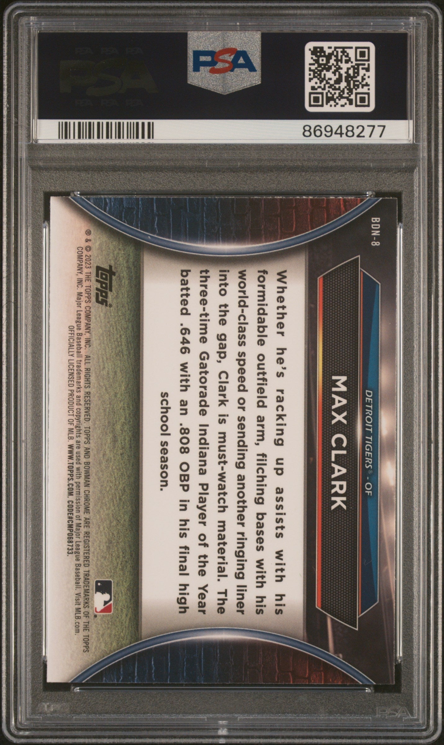 Graded 2023 Topps Bowman Draft Max Clark #BDN8 Draft Night Rookie RC Baseball Card PSA 10 Gem Mint
