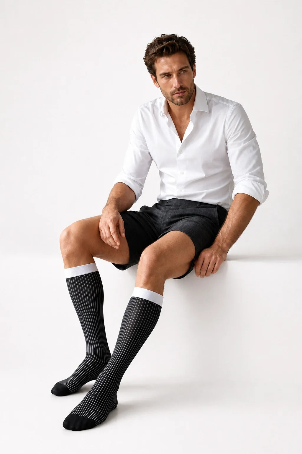 Men’s Mid-Calf Dress Socks - Minimalist Striped Nylon