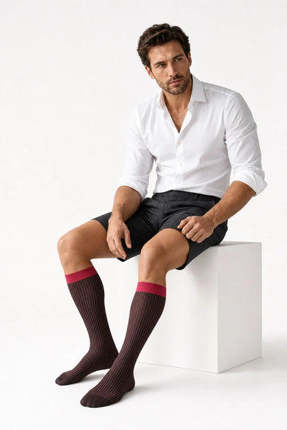 Men’s Mid-Calf Dress Socks - Minimalist Striped Nylon