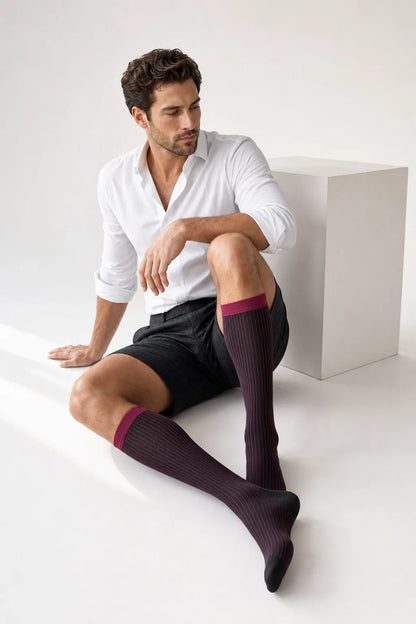 Men’s Mid-Calf Dress Socks - Minimalist Striped Nylon