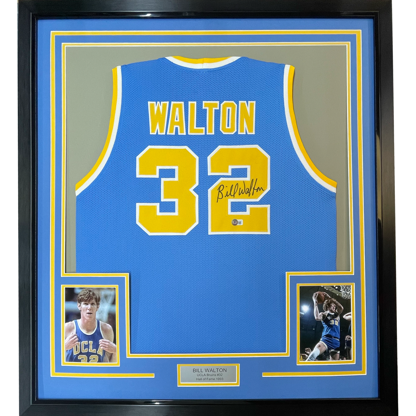 Framed Autographed/Signed Bill Walton 35x39 UCLA Blue College Basketball Jersey JSA COA