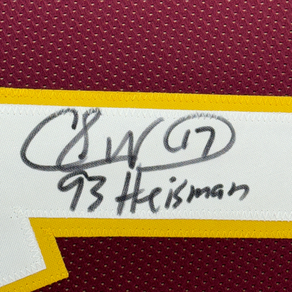 Framed Autographed/Signed Charlie Ward 35x39 93 Heisman Florida State FSU Maroon College Football Jersey JSA COA