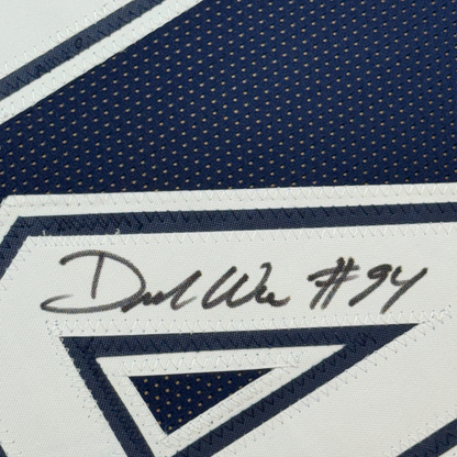 Framed Autographed/Signed Demarcus Ware 35x39 Dallas Blue Football Jersey Beckett BAS COA