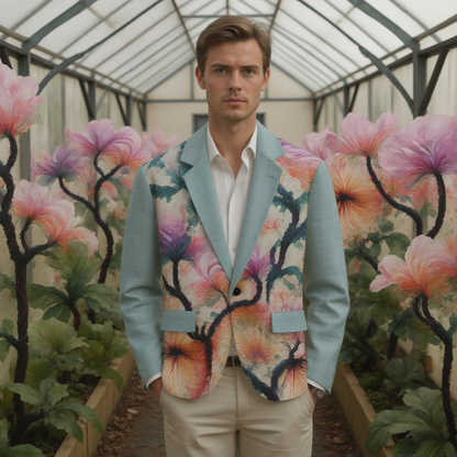 Watercolor Brushed Orchids Cotton Blazer Jacket