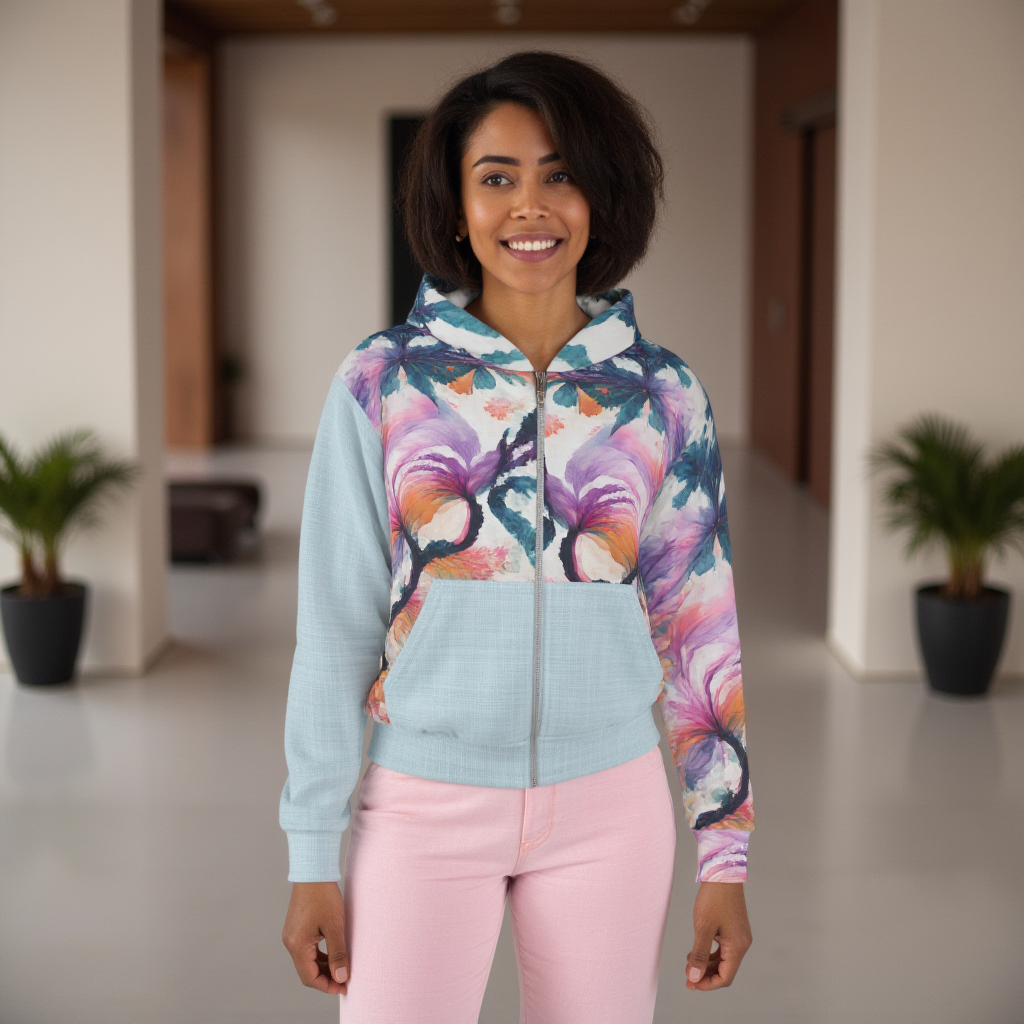 Watercolor Orchid Unisex Zip Hoodie