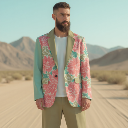 Watercolor Print Floral Casual Blazer in Cotton