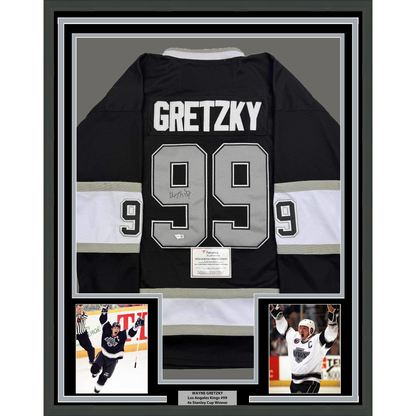 Framed Autographed/Signed Wayne Gretzky 35x39 Los Angeles Kings Black Hockey Jersey Fanatics COA