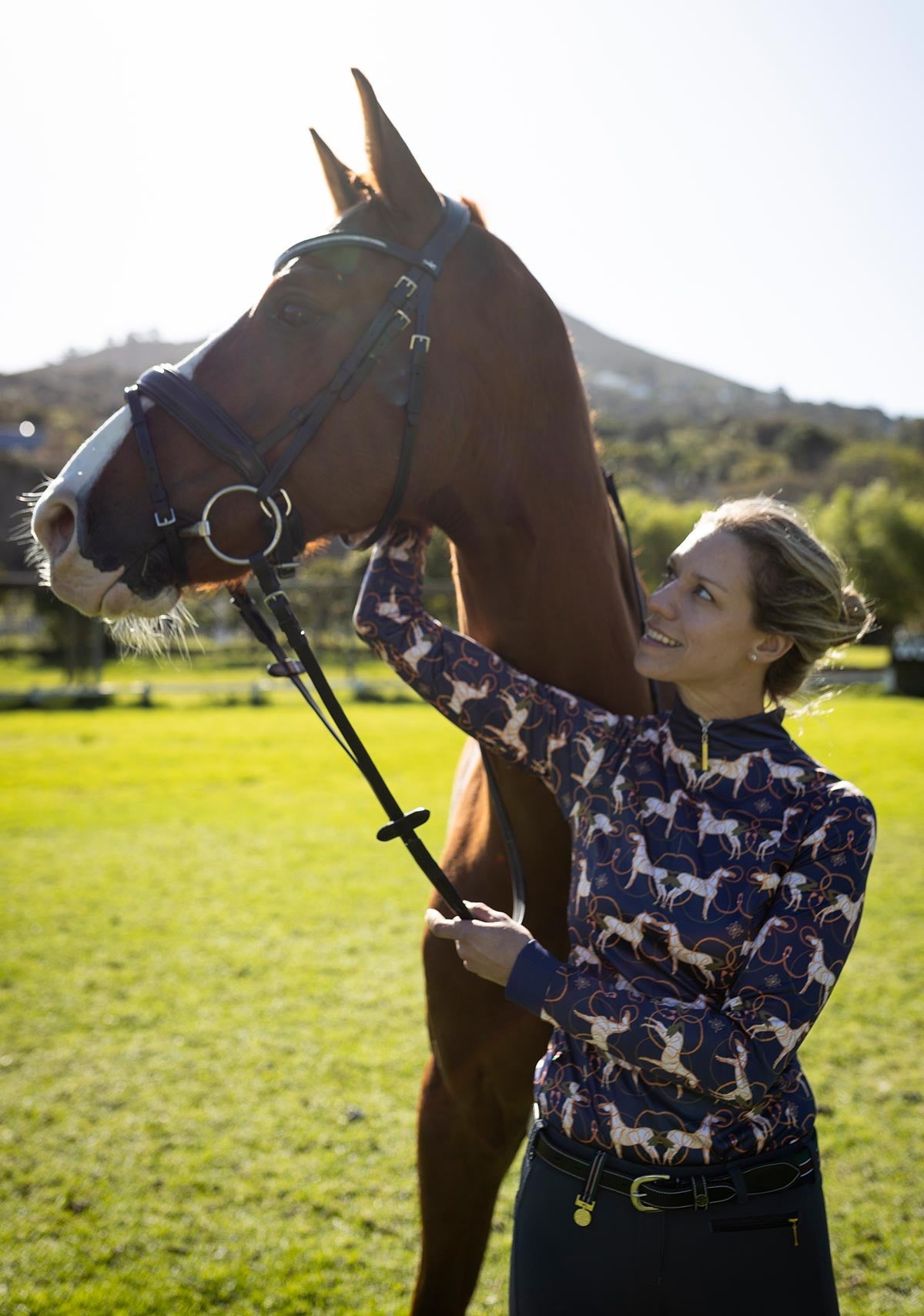 Roped Horses on Navy Quarter Zip Sun Shirt