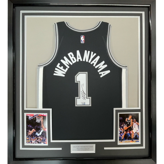 Framed Autographed/Signed Victor Wembanyama 35x39 San Antonio Spurs Black Authentic Swingman Basketball Jersey Fanatics COA