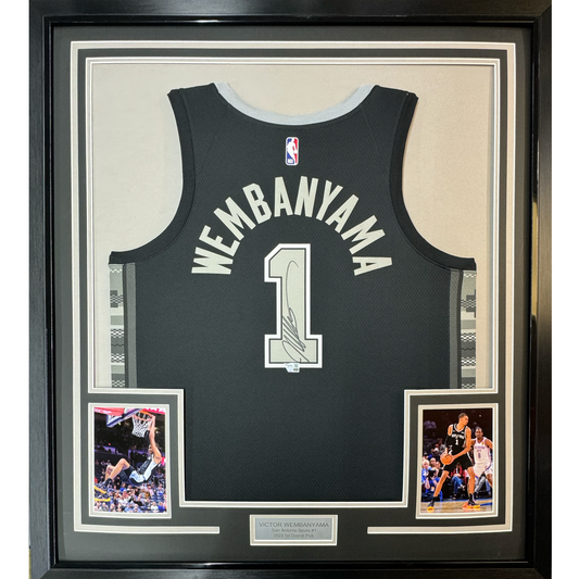 Framed Autographed/Signed Victor Wembanyama 35x39 San Antonio Spurs Black Authentic Swingman Statement Edition Basketball Jersey Fanatics COA