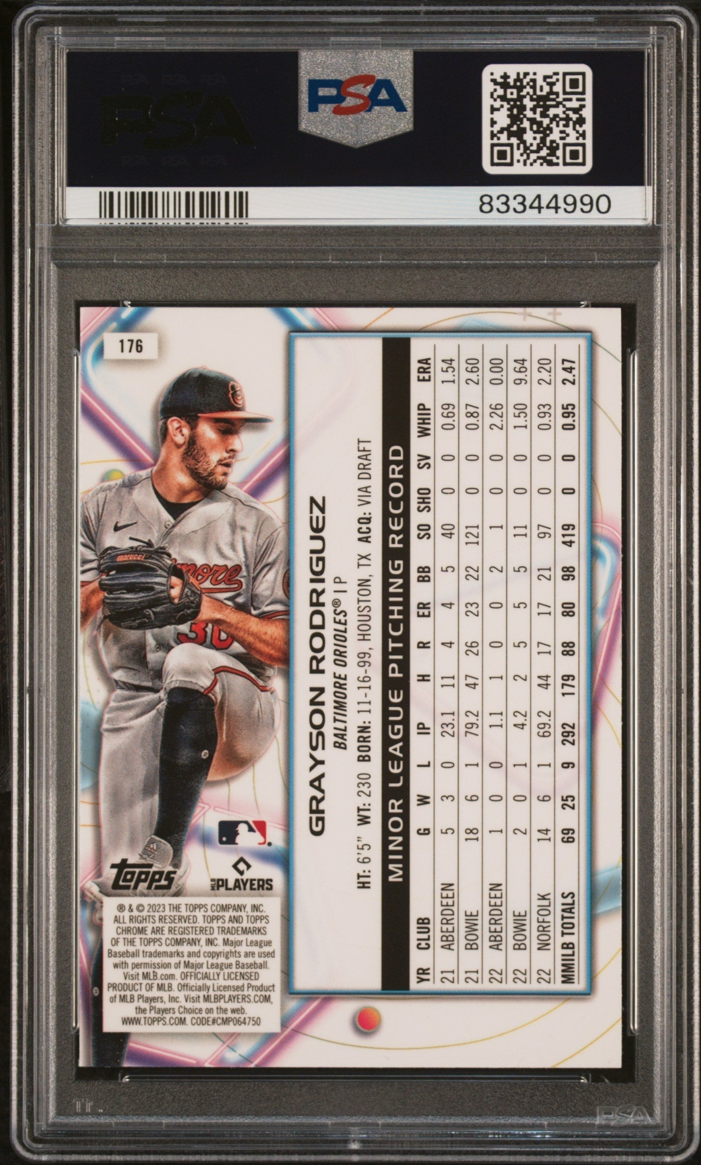 Graded 2023 Topps Cosmic Chrome Grayson Rodriguez #176 Nucleus Rookie RC Baseball Card PSA 10 Gem Mint