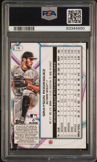 Graded 2023 Topps Cosmic Chrome Grayson Rodriguez #176 Nucleus Rookie RC Baseball Card PSA 10 Gem Mint