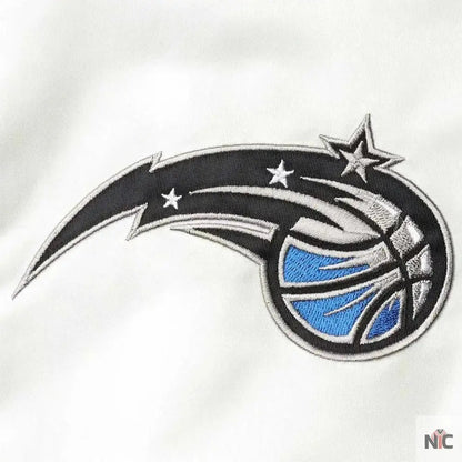 White and Blue Orlando Magic Renegade Varsity Satin Jacket