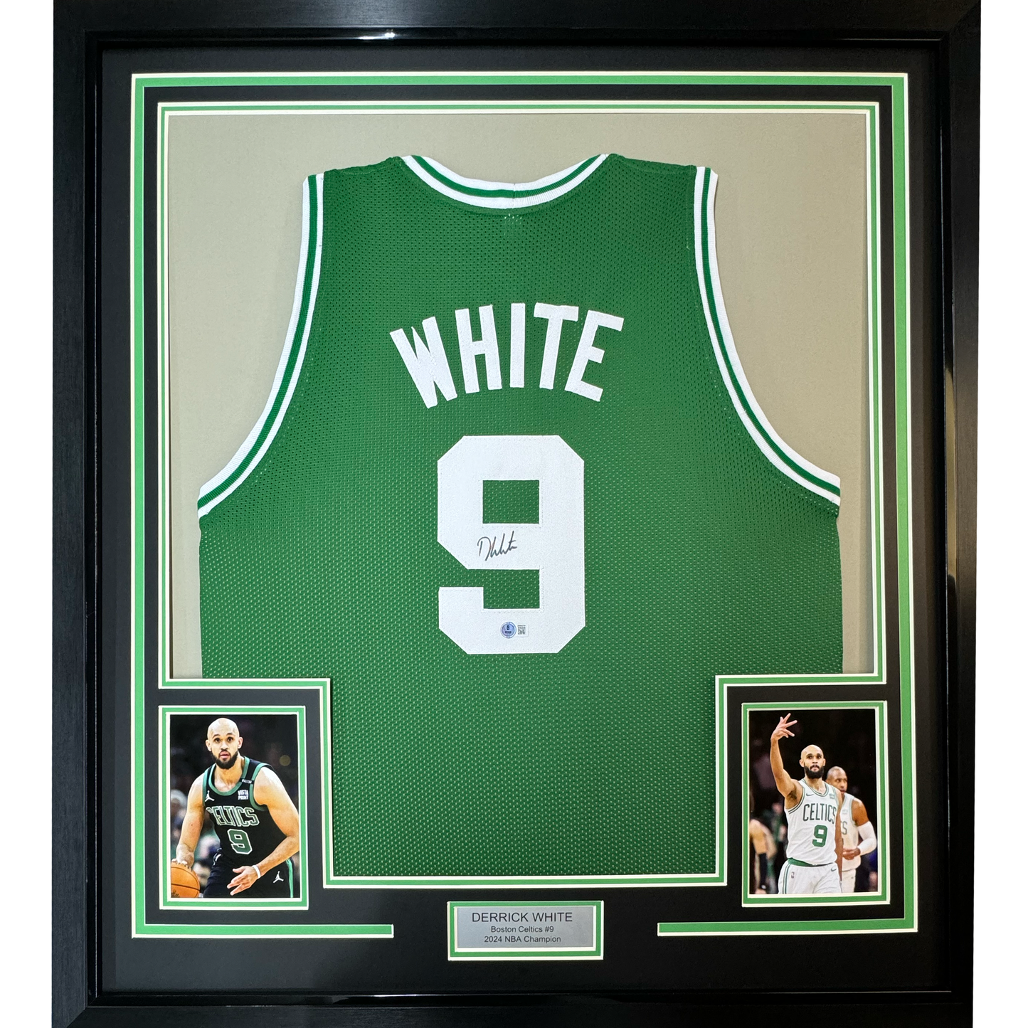 Framed Autographed/Signed Derrick White 35x39 Boston Green Basketball Jersey JSA COA