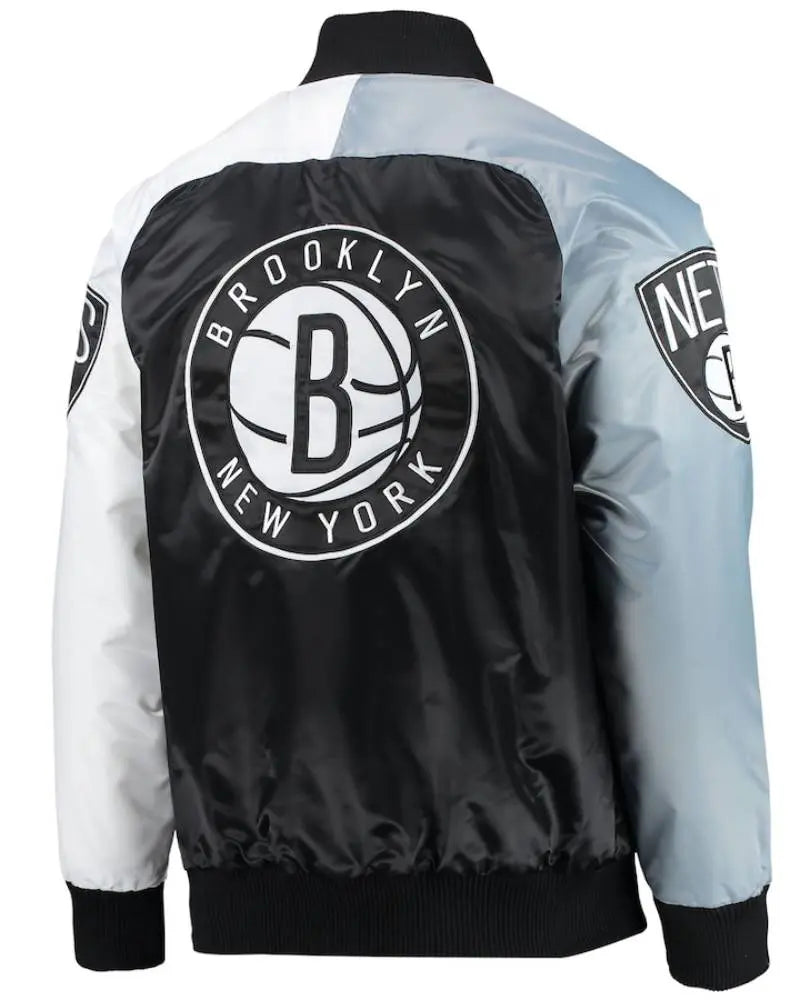 Men’s Brooklyn Nets Starter Black/Gray/White Tricolor Remix Raglan Full-Snap Jacket