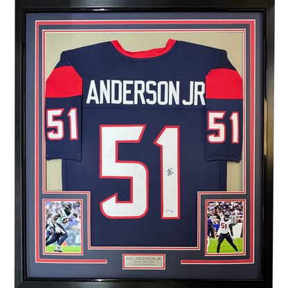 Framed Autographed/Signed Will Anderson Jr. 35x39 Houston Blue Football Jersey PSA/DNA COA