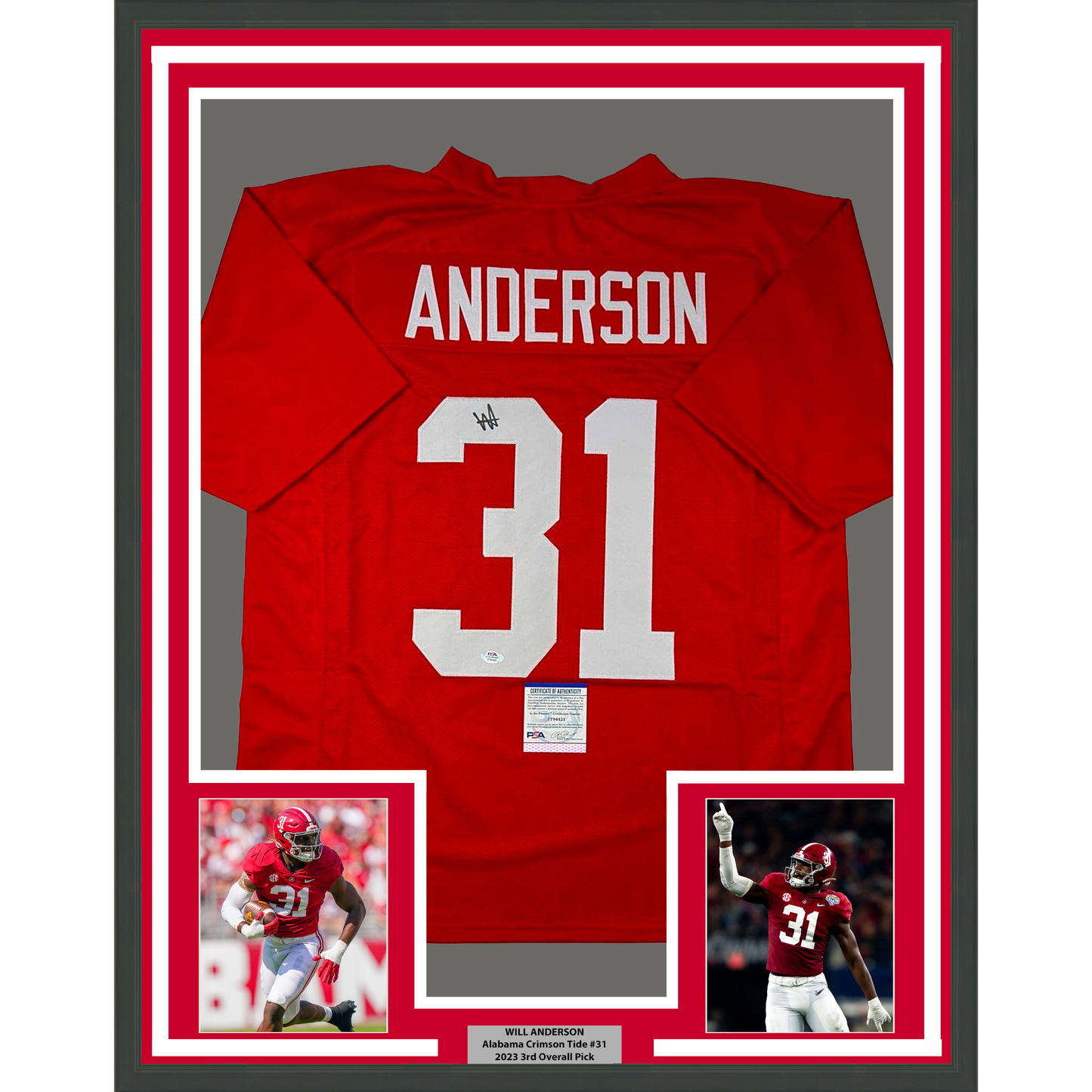 Framed Autographed/Signed Will Anderson 35x39 Alabama Red College Football Jersey PSA/DNA COA