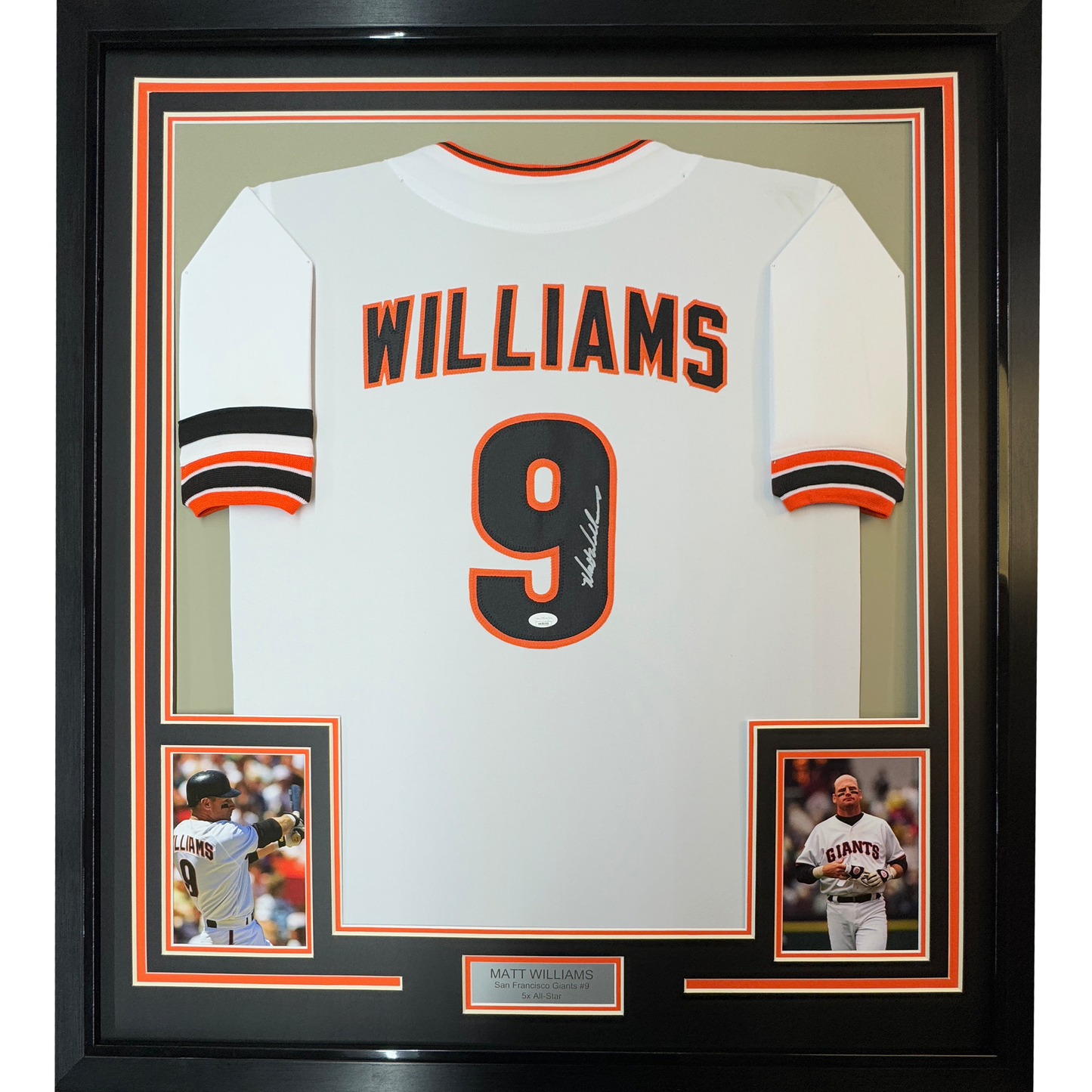 Framed Autographed/Signed Matt Williams 35x39 San Francisco White Baseball Jersey JSA COA