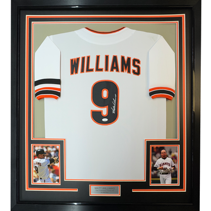 Framed Autographed/Signed Matt Williams 35x39 San Francisco White Baseball Jersey JSA COA