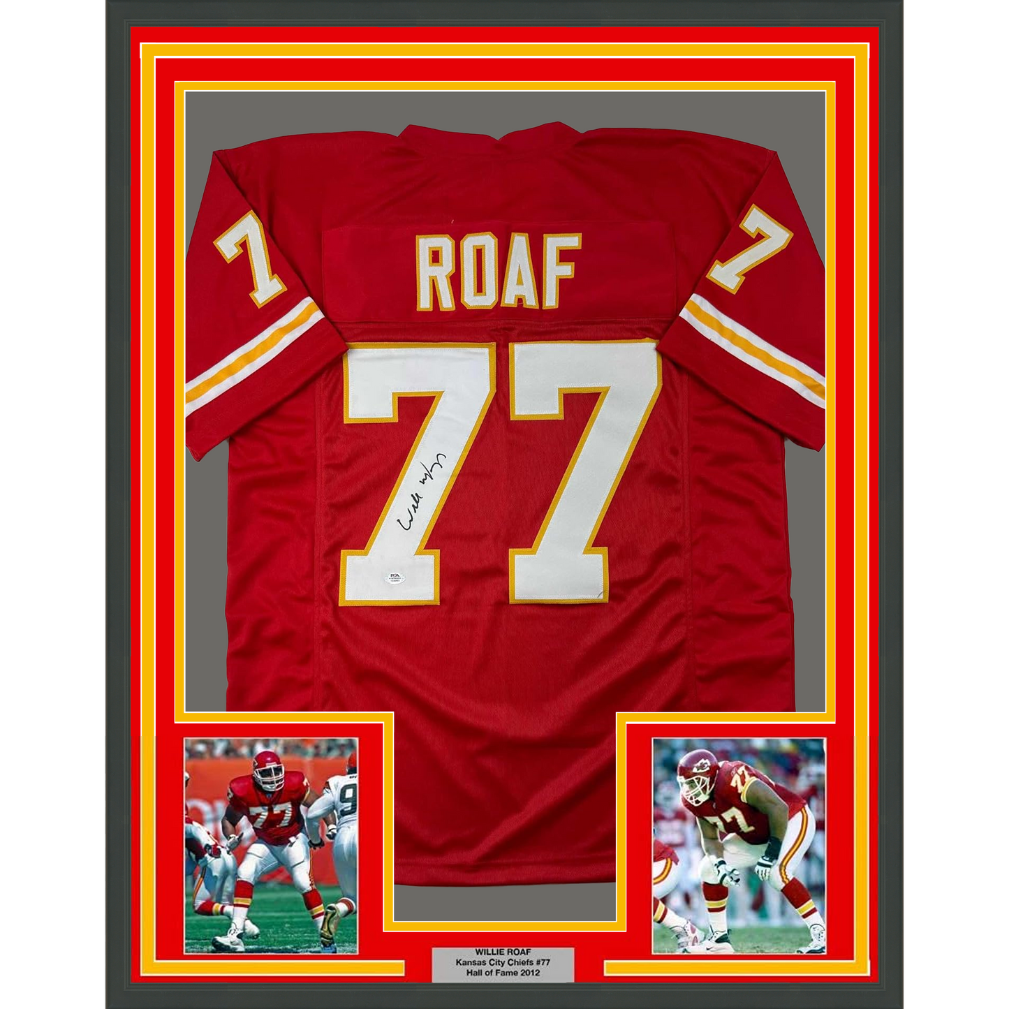 Framed Autographed/Signed Willie Roaf 35x39 Kansas City Red Football Jersey Beckett BAS COA