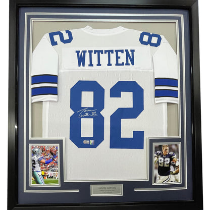 Framed Autographed/Signed Jason Witten 35x39 Dallas White Football Jersey JSA COA