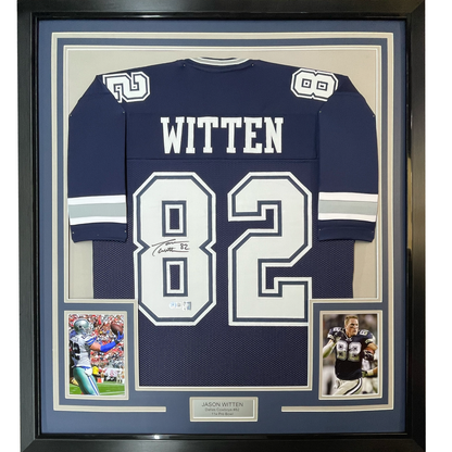 Framed Autographed/Signed Jason Witten 35x39 Dallas Dark Blue Football Jersey Beckett BAS COA