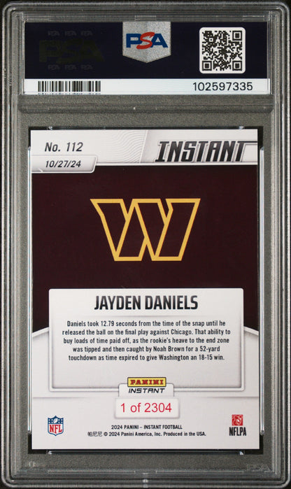 Graded 2024 Panini Instant NFL Jayden Daniels #112 Rookie RC Football Card PSA 10 Gem Mint