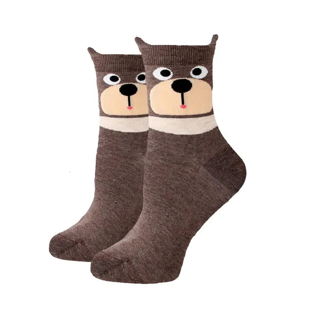 Women Socks New Funny Cute Cartoon Animal Cat Dog Parrot Novelty Socks