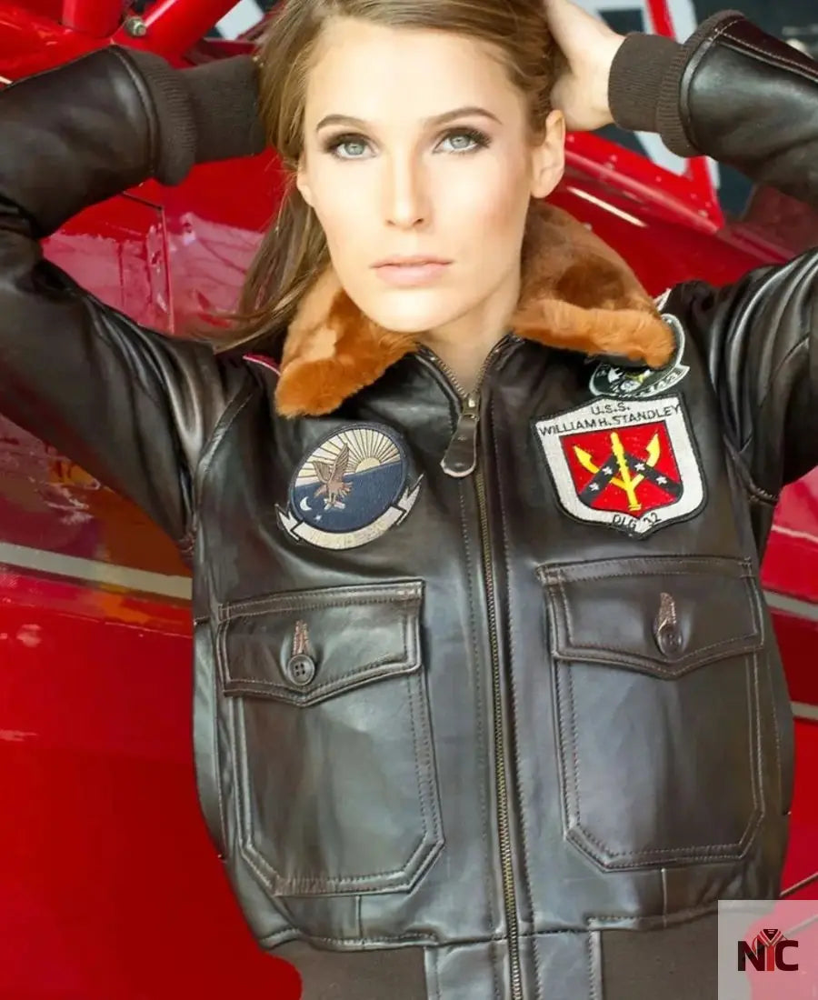 Women Top Gun Flight Leather Jacket